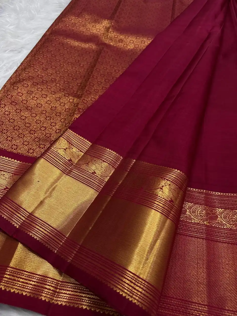 Crimson Red Kanchipuram Handloom Bridal Silk Saree